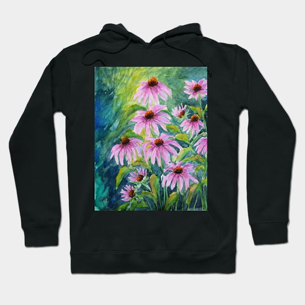 Echinacea Watercolor Painting Hoodie by SvitlanaProuty